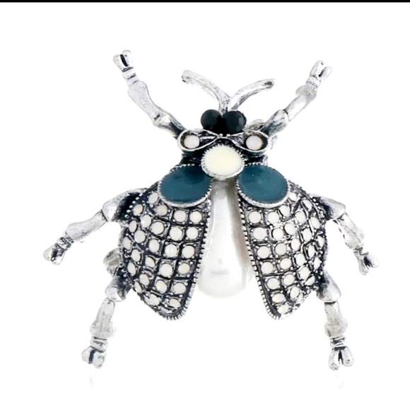 Silver plated blue pearl crystal ladybug necklace/brooch - Picture 7 of 14